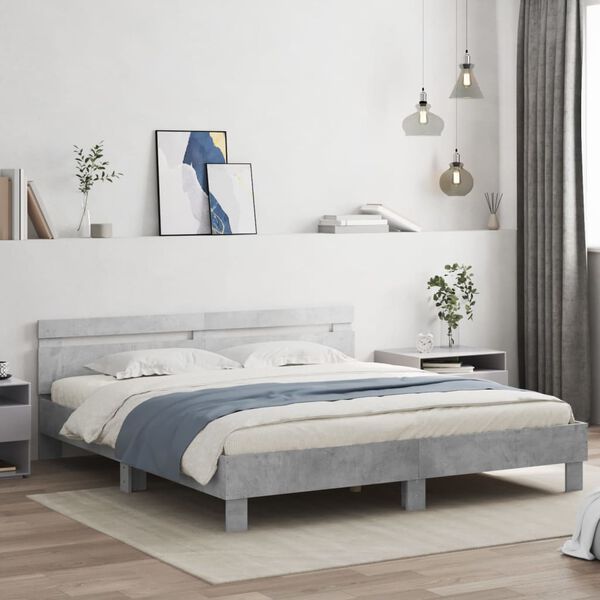 vidaXL Cama con cabecero madera de ingenier&iacute;a gris hormig&oacute;n 180x200 cm