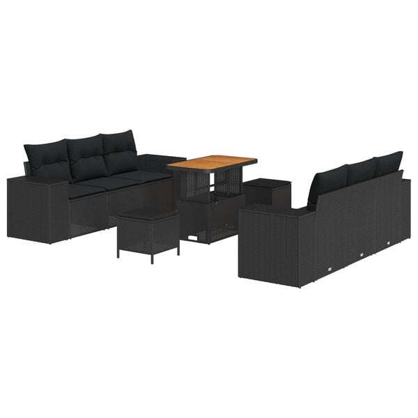 vidaXL Conjunto de sof&aacute; de jard&iacute;n 9 pcs Negro Rattan de Poli&eacute;ster