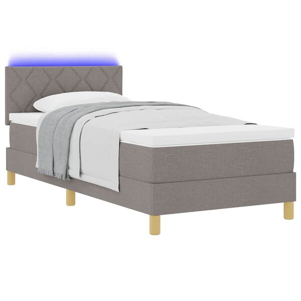 vidaXL Cama Box Spring LED con colch&oacute;n con LED Taup&eacute; 90 x 190 cm tela