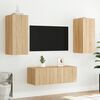 vidaXL Muebles TV pared con LED 4 pzas madera ingeniería roble Sonoma