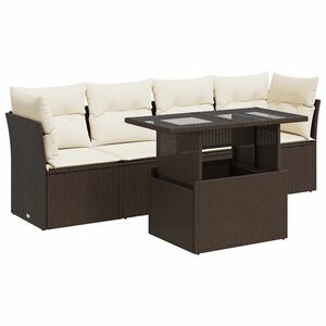 vidaXL Set comedor de jard&iacute;n 5 piezas y cojines rat&aacute;n sint&eacute;tico marr&oacute;n