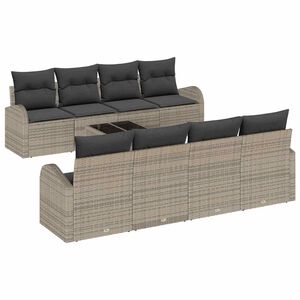 vidaXL Conjunto de sof&aacute; de jard&iacute;n 9 pcs Gris rat&aacute;n sint&eacute;tico