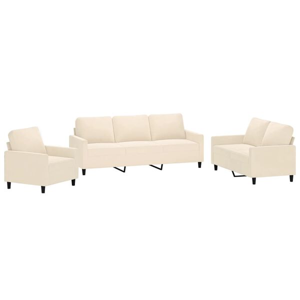 vidaXL Juego de sof&aacute;s con cojines 3 piezas terciopelo crema