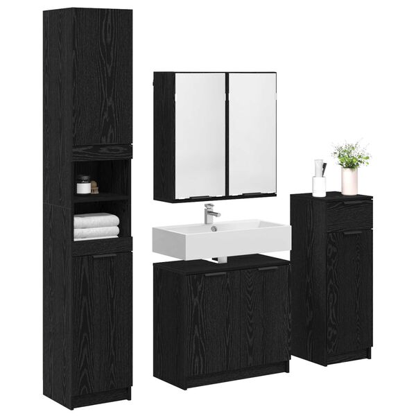 vidaXL Juego de muebles de baño 4 pcs Roble Negro Madera de ingeniería