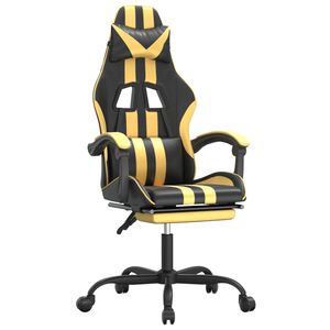 vidaXL Silla gaming giratoria reposapi&eacute;s cuero sint&eacute;tico negro dorado