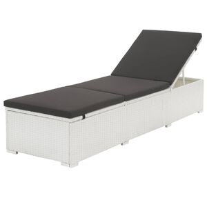 vidaXL Tumbona con coj&iacute;n negro rat&aacute;n sint&eacute;tico blanco