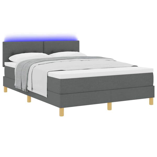 vidaXL Cama Box Spring LED con colch&oacute;n Gris oscuro 140 x 200 cm tela
