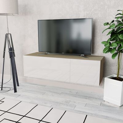 vidaXL Mueble TV madera ingeniería blanco brillo y roble 120x40x34 cm