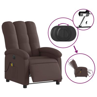 vidaXL Sillón reclinable de masaje eléctrico tela marrón oscuro