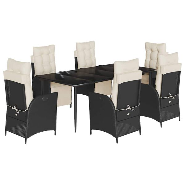 vidaXL Set de comedor de jard&iacute;n 7 pzas y cojines rat&aacute;n sint&eacute;tico negro