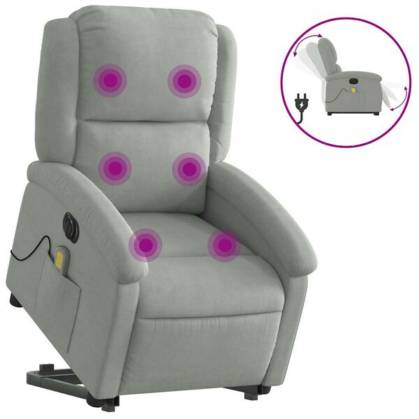 vidaXL Sill&oacute;n de masaje reclinable elevable terciopelo gris claro