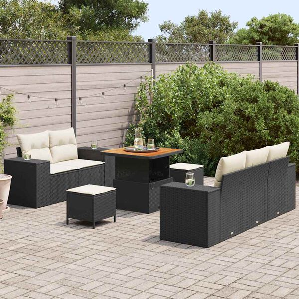 vidaXL Conjunto de sof&aacute;s de jard&iacute;n 8 pcs Negro rat&aacute;n sint&eacute;tico