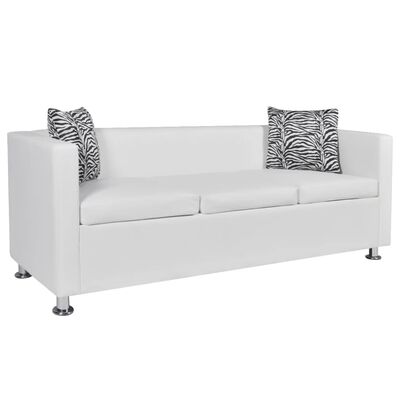 vidaXL Set de sofás de 2 y 3 plazas y sillón de cuero artificial blanco