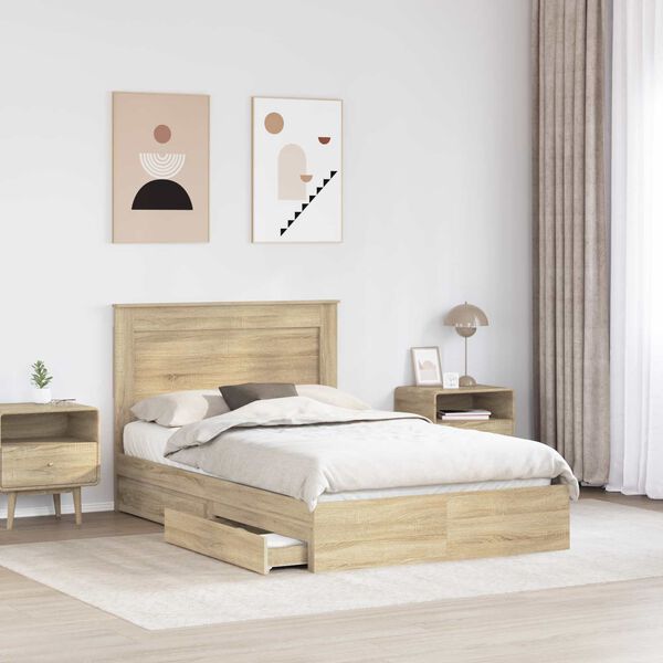 vidaXL Cama con almacenamiento con cabecera Roble Sonoma 120 x 190 cm
