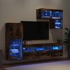vidaXL Muebles TV pared con LED 6 pzas madera ingenier&iacute;a roble ahumado