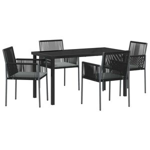 vidaXL Conjunto de Comedor de Jard&iacute;n 5 pcs Negro Rat&aacute;n sint&eacute;tico