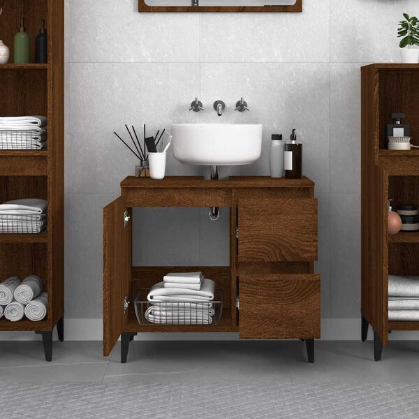 vidaXL Armario de baño madera contrachapada marrón roble 65x33x60 cm