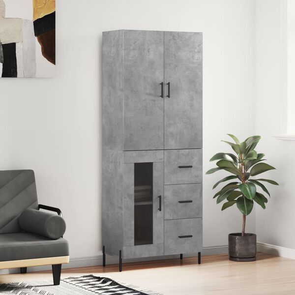 vidaXL Aparador alto madera contrachapada gris hormig&oacute;n 69,5x34x180 cm