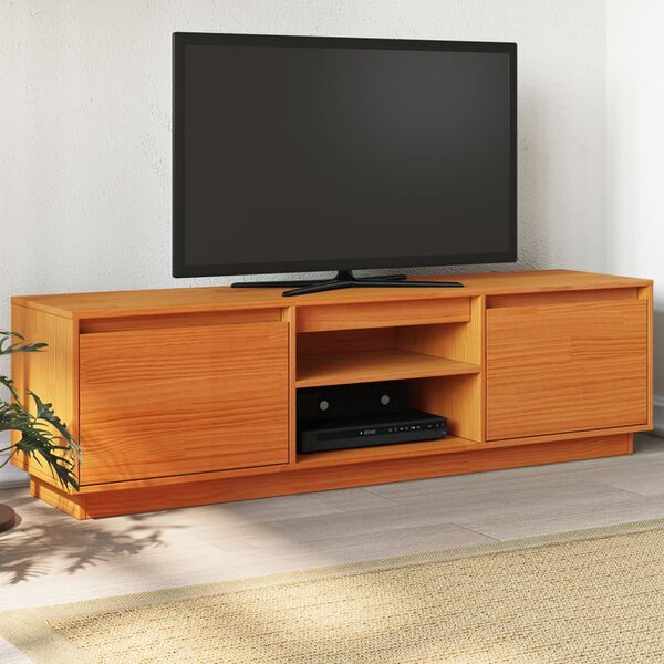 vidaXL Mueble de TV madera maciza de pino marr&oacute;n cera 140x35x40 cm