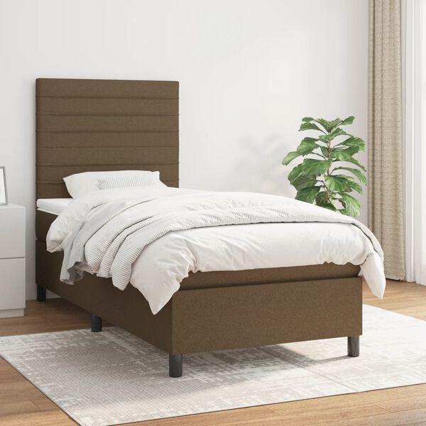 vidaXL Cama box spring con colch&oacute;n tela marr&oacute;n oscuro 80x200 cm