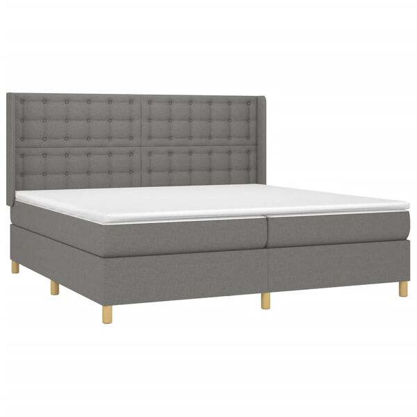 vidaXL Cama box spring colch&oacute;n y luces LED tela gris claro 200x200 cm
