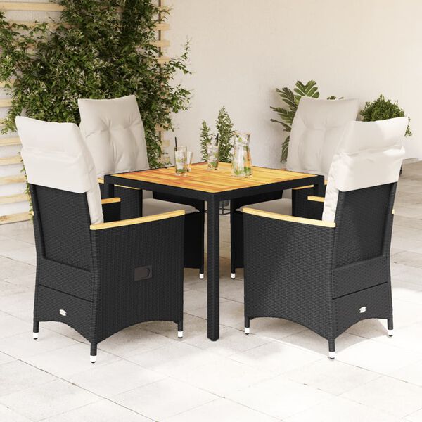 vidaXL Set de muebles jard&iacute;n 5 pzas con cojines rat&aacute;n sint&eacute;tico negro