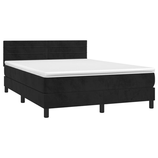 vidaXL Cama box spring colch&oacute;n y LED terciopelo negro 140x190 cm