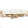 vidaXL Set de muebles de jard&iacute;n 6 piezas bamb&uacute; y cojines blanco crema