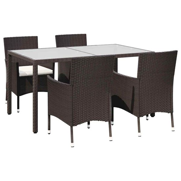 vidaXL Set de comedor jard&iacute;n 5 pzas y cojines rat&aacute;n sint&eacute;tico marr&oacute;n