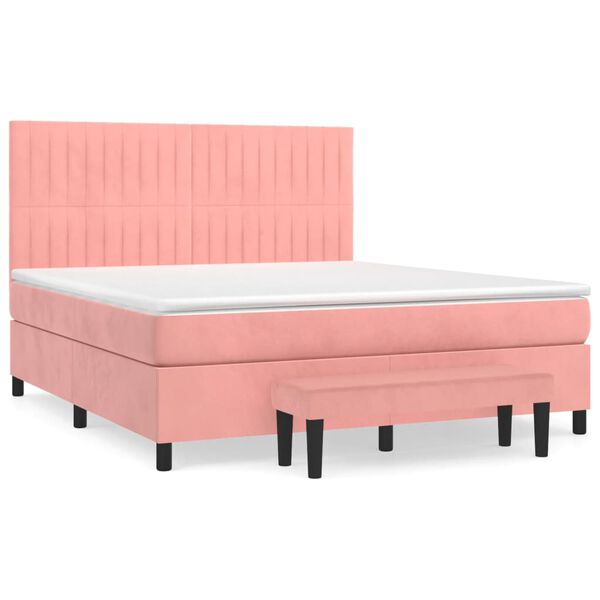 vidaXL Cama box spring con colch&oacute;n terciopelo rosa 160x200 cm