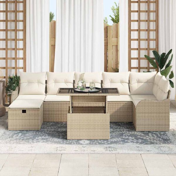 vidaXL Conjunto de sof&aacute; de jard&iacute;n con coj&iacute;n 8 pcs Beige Polirat&aacute;n