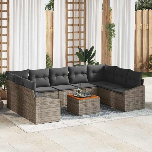 vidaXL Conjunto de sof&aacute;s de jard&iacute;n 10 pcs Gris rat&aacute;n sint&eacute;tico