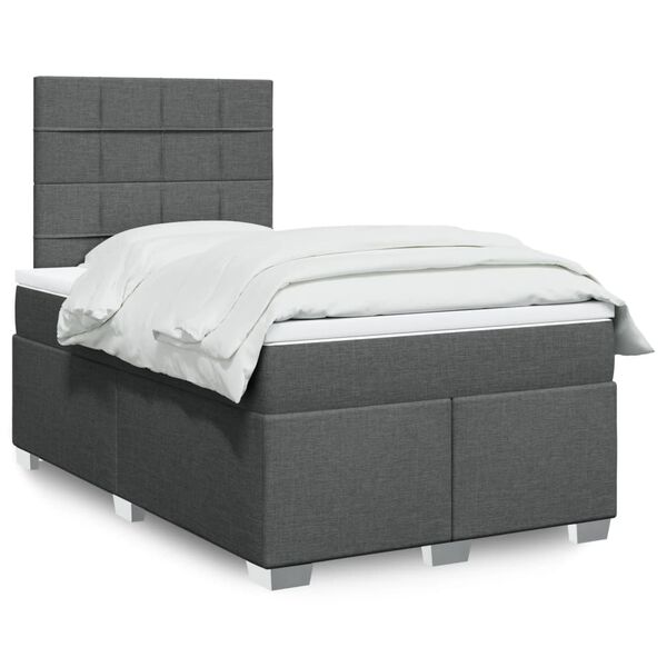 vidaXL Cama box spring con colch&oacute;n tela gris oscuro 120x190 cm
