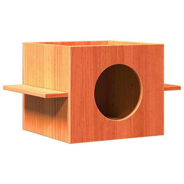 vidaXL Casa para gatos cera marr&oacute;n 51x35x30 cm madera maciza pino