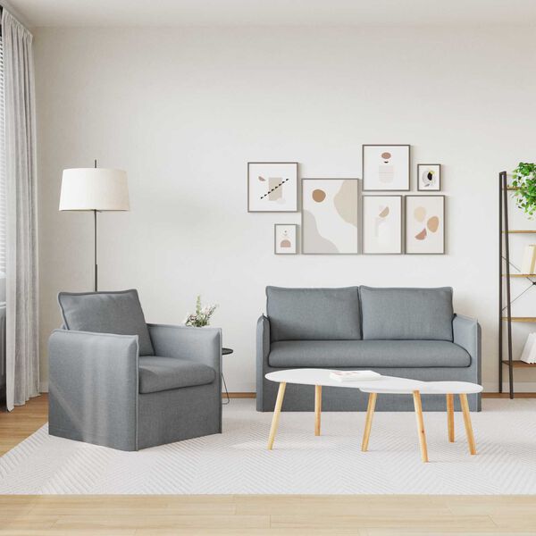 vidaXL Sof&aacute; 2 pcs Gris Claro 196 x 82 x 85 cm tela