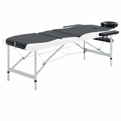 vidaXL Camilla de masaje plegable 3 zonas aluminio negro y blanco