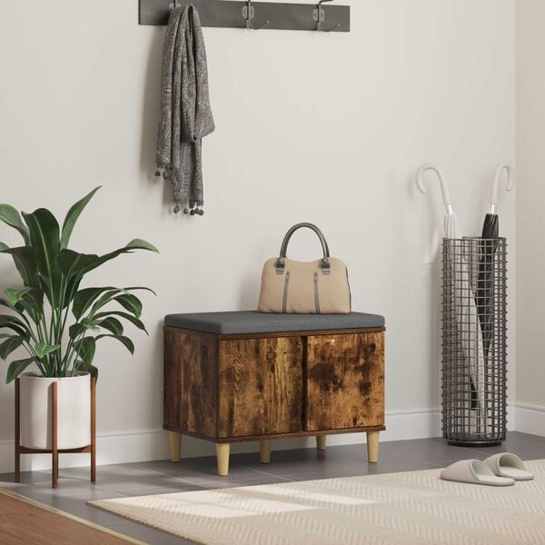 vidaXL Banco de entrada con coj&iacute;n Roble ahumado 60 x 38 x 46 cm
