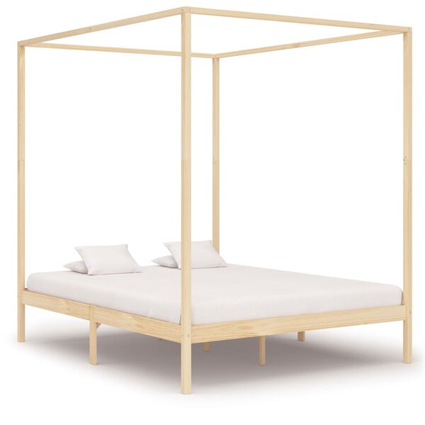 vidaXL Cama con dosel 2 cajones madera maciza pino 160x200 cm
