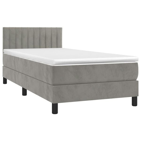 vidaXL Cama box spring colch&oacute;n y LED terciopelo gris claro 90x190 cm