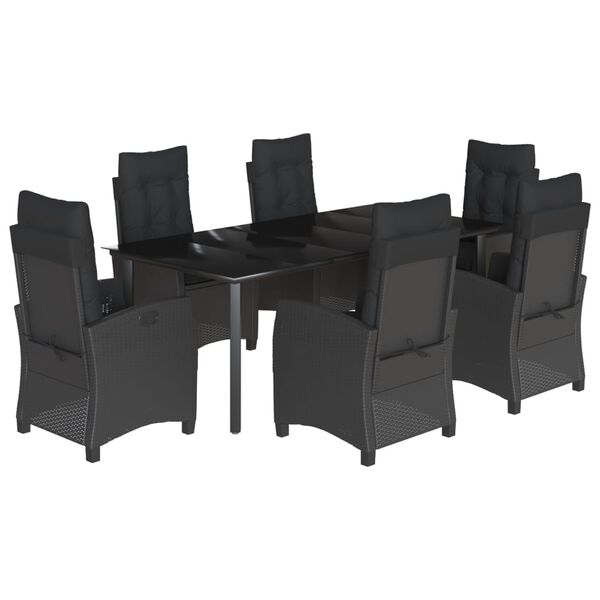 vidaXL Set de comedor de jard&iacute;n 7 pzas y cojines rat&aacute;n sint&eacute;tico negro