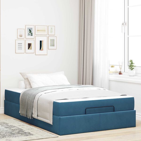 vidaXL Estructura de cama con colch&oacute;n 2 pcs Azul Terciopelo