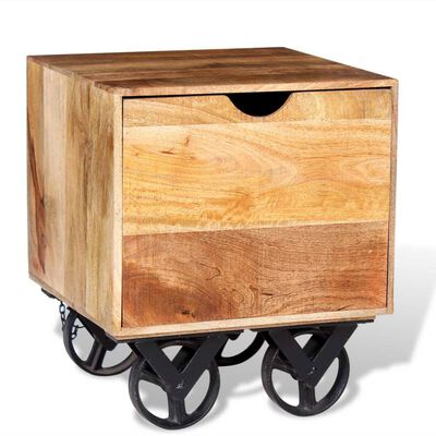 vidaXL Mesa auxiliar con cajón ruedas madera de mango 40x40x45 cm