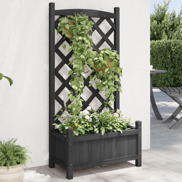 vidaXL Jardinera con enrejado madera maciza de abeto negro