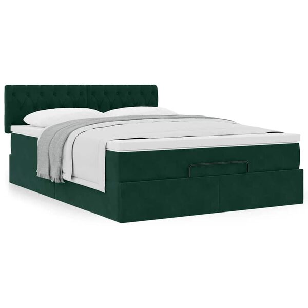 vidaXL Estructura de cama otomana con colch&oacute;n verde oscuro 140x200 cm