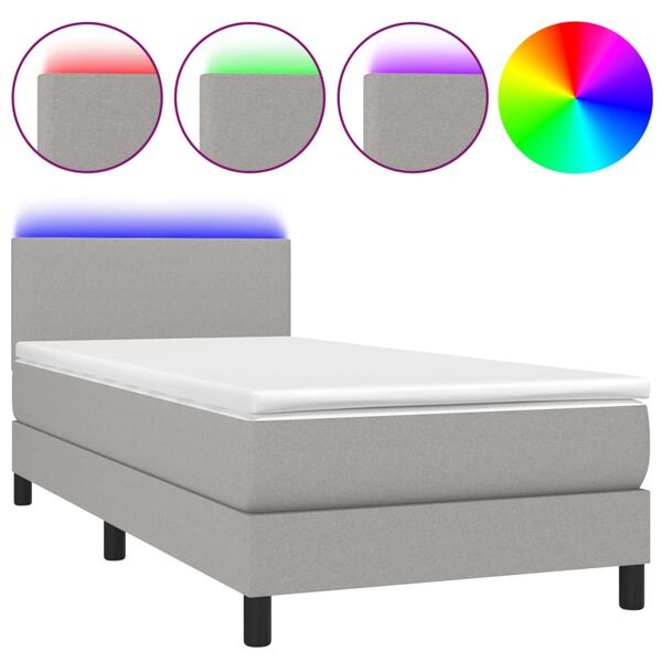 vidaXL Cama box spring con colch&oacute;n tela y LED gris claro 90x190 cm