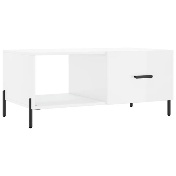 vidaXL Mesa de centro madera contrachapada blanco brillo 90x50x40 cm