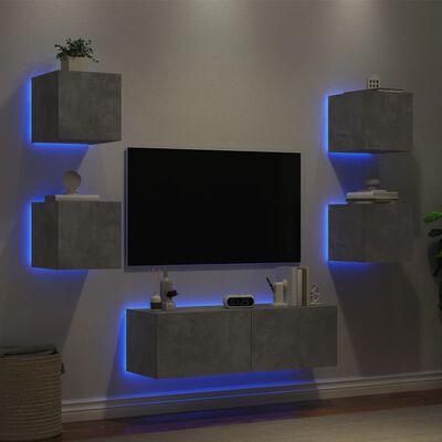 vidaXL Muebles de TV de pared con luces LED 5 piezas gris hormigón
