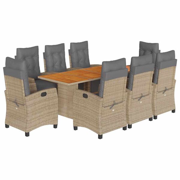 vidaXL Set comedor de jard&iacute;n 9 pzas con cojines rat&aacute;n sint&eacute;tico beige