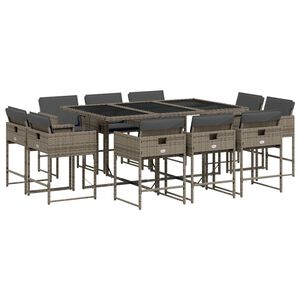 vidaXL Set de comedor de jard&iacute;n 11 pzas y cojines rat&aacute;n sint&eacute;tico gris