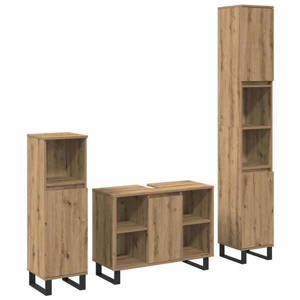 vidaXL Juego de muebles de ba&ntilde;o 3 pcs Marr&oacute;n Madera contrachapada
